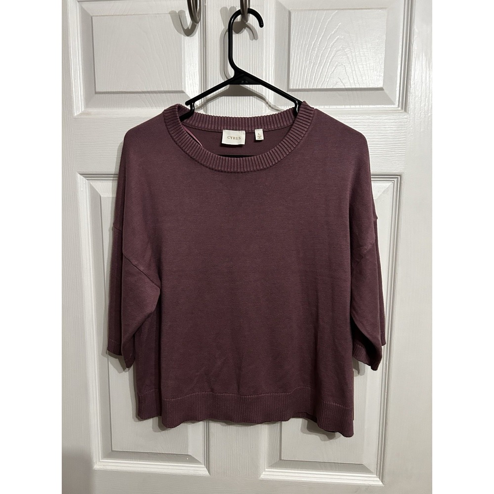 NWT Cyrus sweater L scoop neck 3/4 sleeves knit rayon purple pull over cozy - Picture 2 of 9